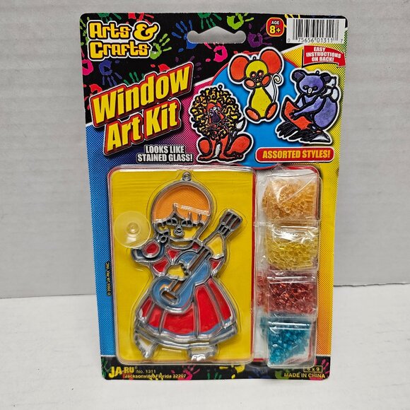 4 New Vintage Girl Arts & Crafts Window Art Kit Looks Like Stained Glass JA-RU - Picture 1 of 16